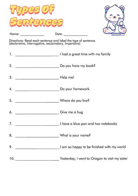 Types of sentences worksheet grade 2