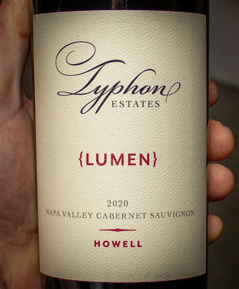 Typhon cabernet sauvignon lumen howell mountain napa valley 2020. Varietal: 86% Cabernet Sauvignon; 10% Merlot; 3% Petit Verdot; 1% Cabernet Franc. Vintage: 2020. Appellation: Howell Mountain. Alcohol: 15.0%. pH: 3.65. Production: 100 cases. Introduction: The 2020 Kukeri Howell Mountain Cabernet Sauvignon is coming from a small vineyard situated within 1400 feet elevation, above the famous Napa Valley fog ... 