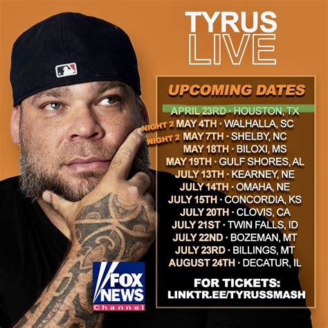 Buy Tyrus - Comedian Decatur tickets to the 2023 Tyrus - Comedian Decatur tour dates and schedule. Purchase cheap Tyrus - Comedian tickets and discounted Tyrus - Comedian tickets to see Tyrus - Comedian live in concert at TicketSupply. ... Bored Teachers Comedy Tour. Concert Tickets. Alternative Country and Folk Hard Rock Pop R & B Rap / Hip ...