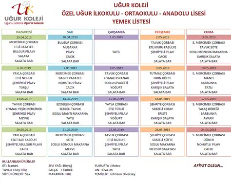 Uğur Koleji Yemek Listesi tr-.