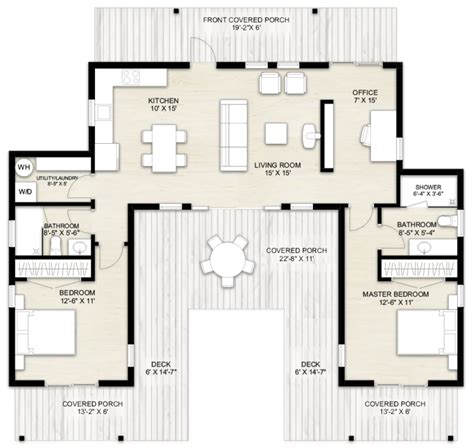 U Shaped One Story House Dimensions Plans