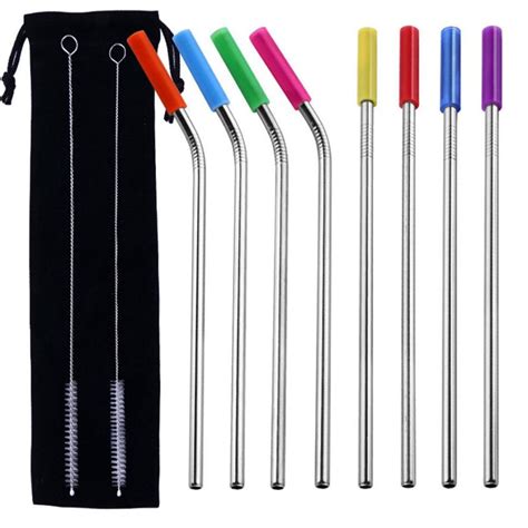 U-Vathing 8 Pcs Reusable Spoon Straws for Stainless Steel Long