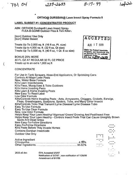 U.S. EPA, Pesticide Product Label, DURSBAN 2E, 04/27/1999