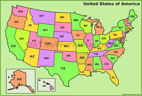 The above map again shows the state name abbreviations and the 