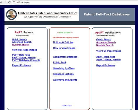 U.s. patents search. Patents . Patent Center; Search patents; Patent applications search; Check private filing status; Check public filing status; File patents; Patent and Trial Appeal Board; Search assignment; … 