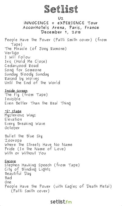 Use this setlist for your event review and get all updates automatically! Get the U2 Setlist of the concert at Croke Park, Dublin, Ireland on June 25, 2005 from the Vertigo Tour and other U2 Setlists for free on setlist.fm!