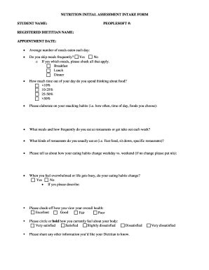 UConn Nutrition Initial Assessment Intake Form Fill and Sign