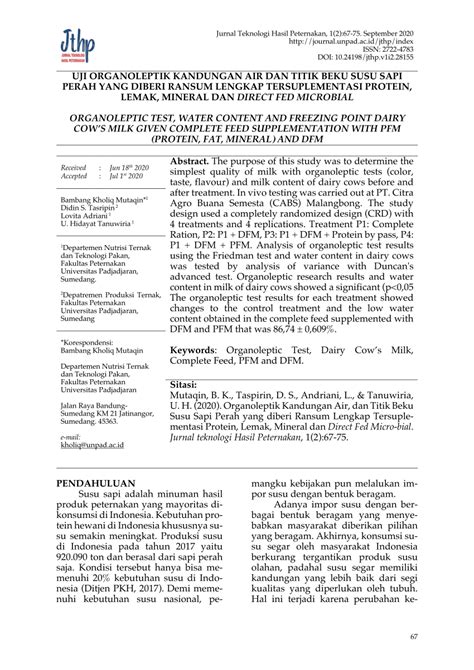 Uji Organoleptik Kandungan Air dan Titik Beku Susu Sapi Perah yang ... - balustradellc