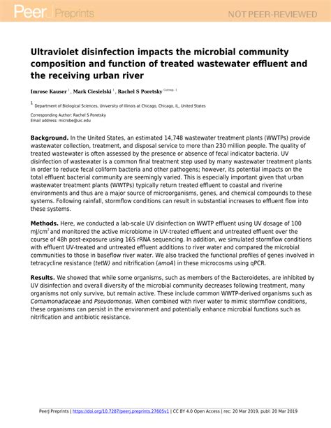 Ultraviolet disinfection impacts the microbial community composition ... - raincitystudios.com