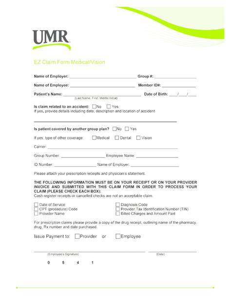 UMR EZ Claim Form Medical/Vision Fill and Sign Printable Template