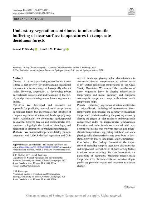 Understory vegetation contributes to microclimatic buffering of near ... - raincitystudios.com
