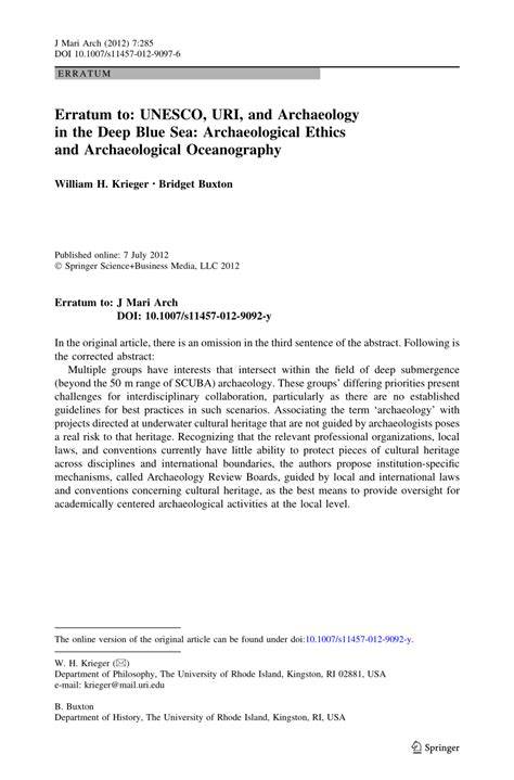 UNESCO, URI, and Archaeology in the Deep Blue Sea: Archaeological ... - raincitystudios.com