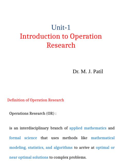 UNIT I OPERATION RESEARCH INTRODUCTION - wintechmobiles.com