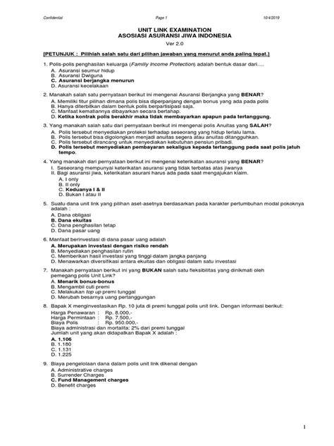 UNIT LINK EXAMINATION ASOSIASI ASURANSI JIWA INDONESIA - balustradellc