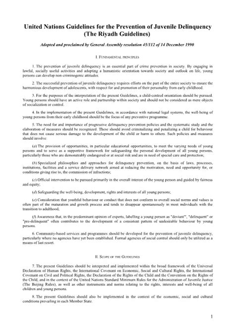 United Nations Guidelines for the Prevention of Juvenile Delinquency ... - balustradellc