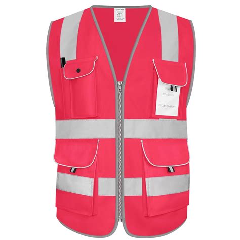 Uno Mejor 8 pockets High Visibility Full Zip Pink Safety Vest for Men ... - balustradellc