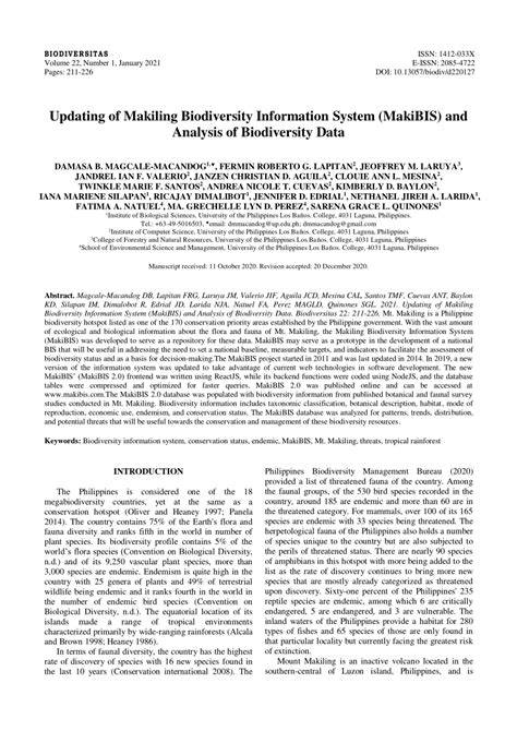 Updating of Makiling Biodiversity Information System (MakiBIS) and ... - raincitystudios.com