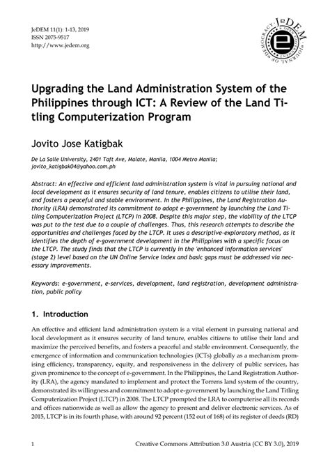 Upgrading the Land Administration System of the Philippines ... - JeDEM - balustradellc