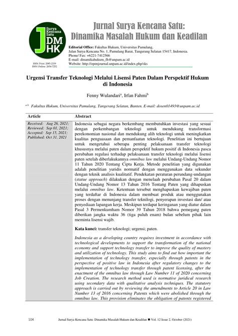 Urgensi Transfer Teknologi Melalui Lisensi Paten Dalam Perspektif Hukum ... - balustradellc