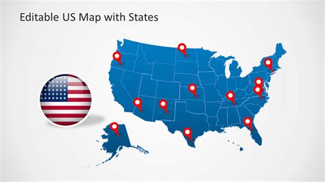 US PowerPoint Map with Routes SlideModel