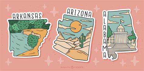 US States Sticker Set Vector Download