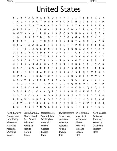 US States Word Search WordMint