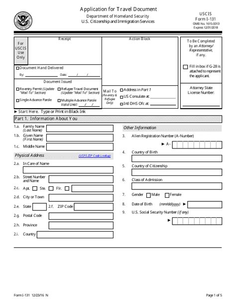 USCIS Form I131A Download Fillable PDF or Fill Online Application for