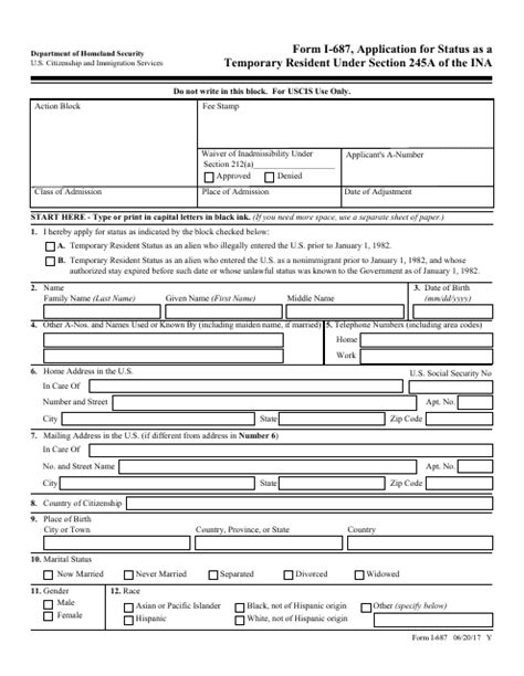 USCIS Form I687 Download Fillable PDF or Fill Online Application for