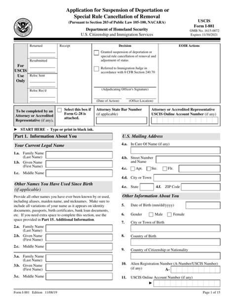 USCIS Form I881 Download Fillable PDF or Fill Online Application for