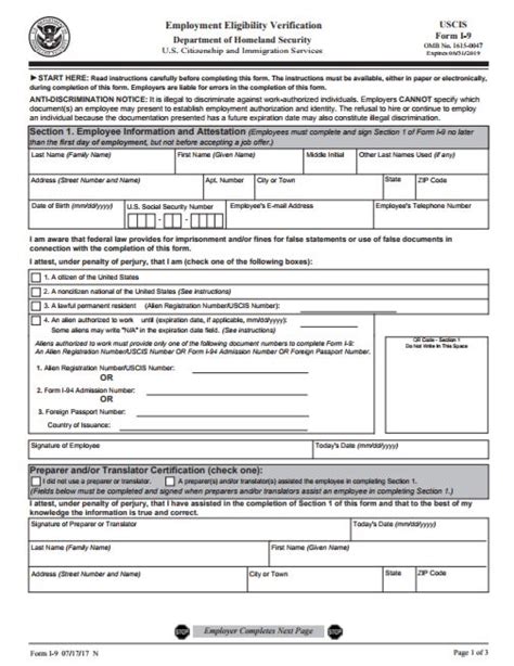 USCIS Releases Updated I9 Employment Eligibility Verification Form