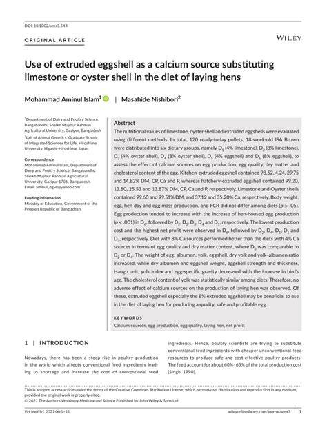 Use of extruded eggshell as a calcium source substituting limestone or ... - raincitystudios.com