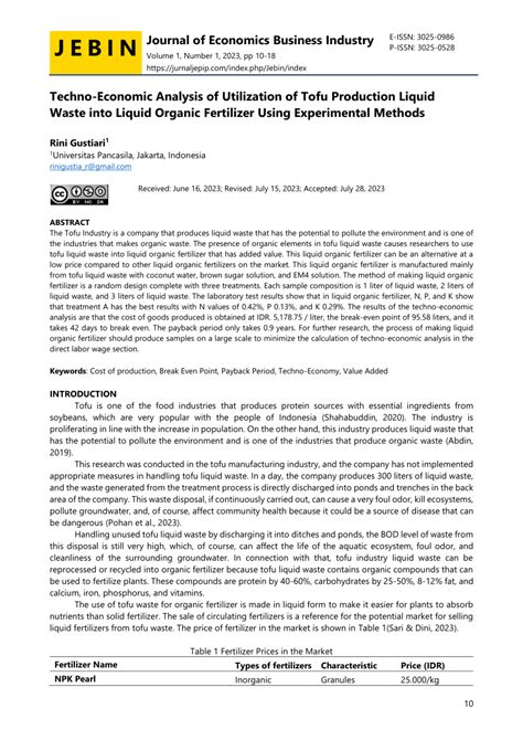 Utilization of Tofu Liquid Waste as Liquid Organic Fertilizer Using the ... - balustradellc
