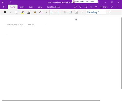 UWP Select Template from Gem Menu, and Insert into OneNote for Windows