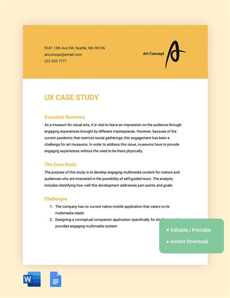 UX Case Study Template in Word, Google Docs Download