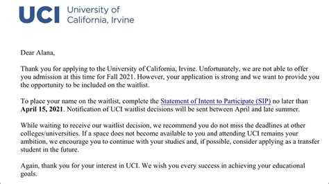 Uci waitlist. Waitlist invitation For all campuses utilizing a transfer waitlist, the deadline to accept a waitlist invitation is May 15, with the exception of UC Santa Cruz. Transfer applicants who are offered a waitlist spot at UC Santa Cruz have seven (7) calendar days to opt in from the date they receive their waitlist invitation. 