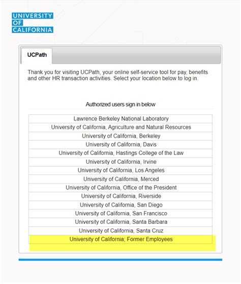 When you get the window shown below, select the last option "University of California, Former Employees" Create an account using your personal credentials Another option is to call the UCPath Center at (855)-982-7284 and ask for assistance in logging into UCPath Online.. 