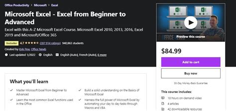 Udemy excel course beginner to advanced.  This platform hosts courses that ra...