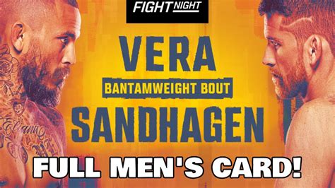 Ufc on espn vera vs. sandhagen. Fight summary of UFC Fight Night: Vera vs. Sandhagen from AT&T Center in San Antonio on March 25, 2023 on ESPN, including the main card and prelims. 