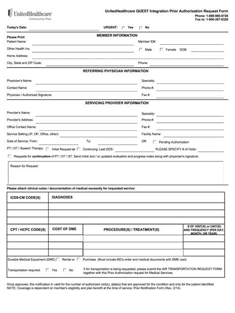 Uhc Quest Prior Auth Form