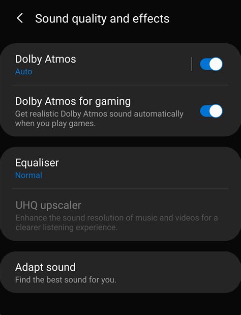 I'm trying to use wired headphones so I can use the UHQ upscaler. I have a USB C adapter to 3.5mm headphone jack and it also has charging too. The adapter seems to work fine because I can hear everything through my wired headphones but when I go to the sound settings the UHQ upscaler option is still grayed out and it won't turn on.. 
