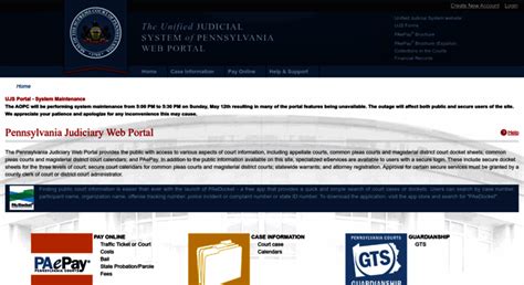 Pennsylvania Unified Judicial System revised 4/4/2012 . Instructions for On-line Access . If you have access to the internet you can conduct record searches, view accounts or make payments by going. 