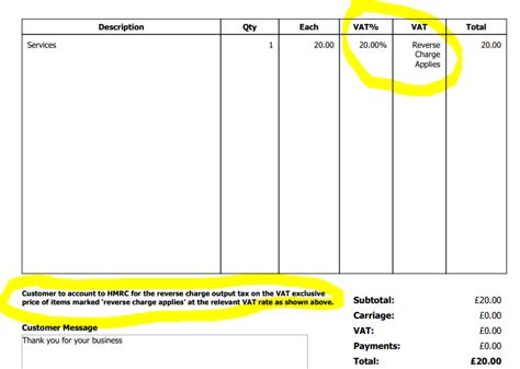 Uk Reverse Charge Vat Invoice Example