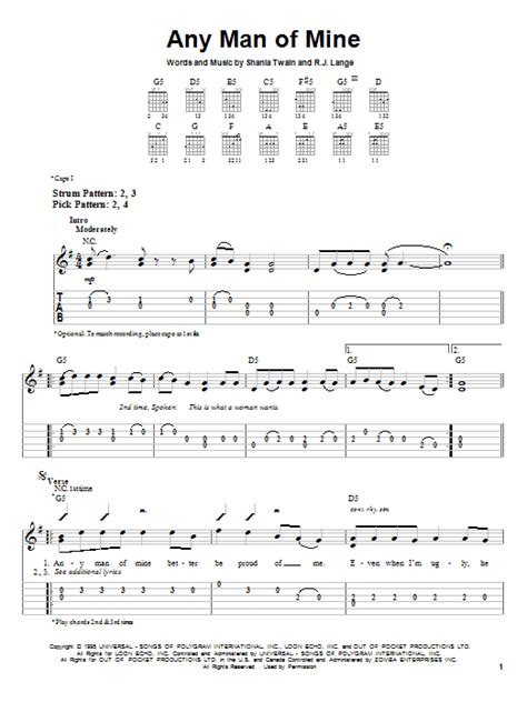 Ukulele chords for Any Man Of Mine by Shania Twain