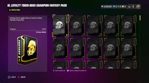 Ul loyalty token boss champion fantasy pack. Ultimate Legends Information. Ultimate Legends is a program in MUT that comes out every year after the Legends program is over. It consists of Legendary players that can be earned by Packs, Sets, Field Pass, and Challenges. For more information on this year's UL, check out our article: UL Release 1. OVR. 