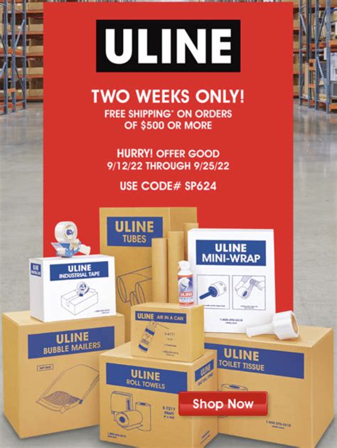 Uline discount code free shipping. 2024 Calendars. Browse Uline’s Free Offers available upon request with orders above a tiered dollar amount. 