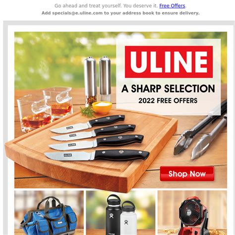 The online store offers many discounts such as “uline free gifts