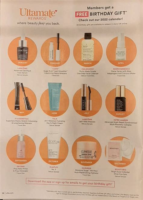 Ulta birthday gifts 2022. Beauty Birthday Freebies 100% Pure: Join Purist Perks for your birthday rewards in the form of 200 points toward a future purchase — equal to anywhere from $15-$25 off, depending on your tier.; Algenist: Join Algenista Rewards for your free 200 points to be used toward qualifying purchases.; Aveda: Aveda will give anyone who signs up a … 