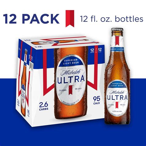 Ultra light beer. Light beer perfect for those living active and balanced lifestyles. Crisp light lager beer with a refreshing finish. Made with barley, hops, yeast and water and without artificial flavors or colors in every case of beer. Michelob light beer contains 95 calories and 2.6 g of carbs per serving, and has a 4.2% ABV. 