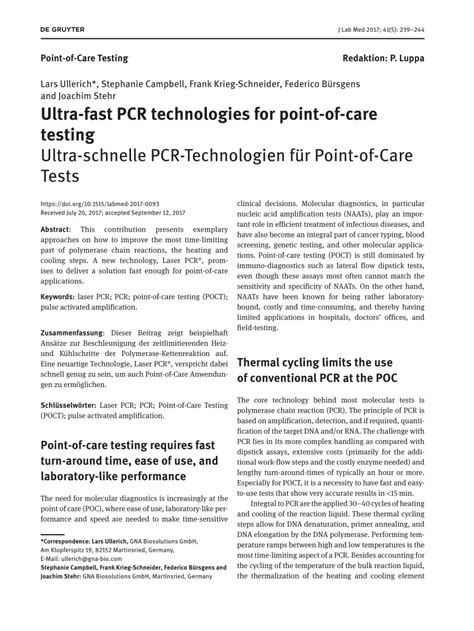 Ultrafast PCR technologies for pointofcare testing