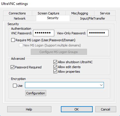 Ultravnc registry settings.  By default only admin users can change it.  Res...